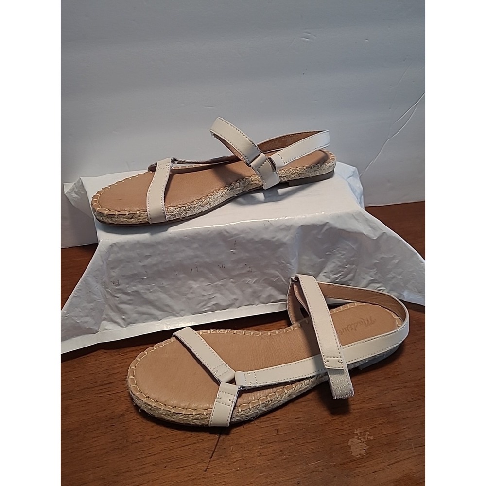 Madewell Hallie Espadrille Sandals Sz 8 Cream Leather Ankle Strap Style NF169